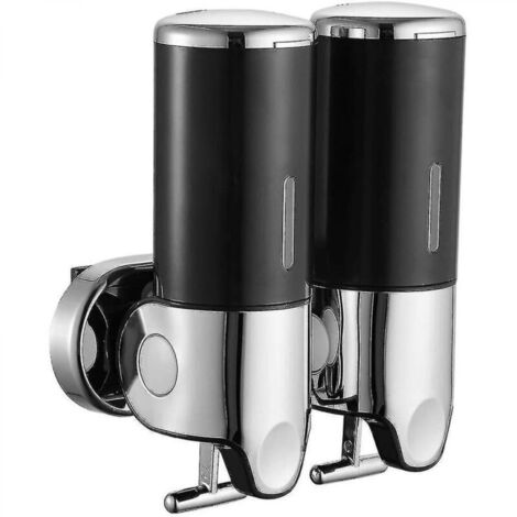 Distributeur de Savon Double Tête Montage Mural Distributeur Double Lotion Manuel Distributeur Désinfectant Mural Inox Distributeur Lavage Mains Chrome Rechargeable (noir)