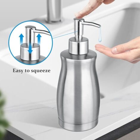 Distributeur de savon en acier inoxydable – Bouteille distributrice à pompe en nickel brossé rechargeable, distributeur de savon liquide pour vaisselle, comptoir, argent (13,5 oz/400 ml)