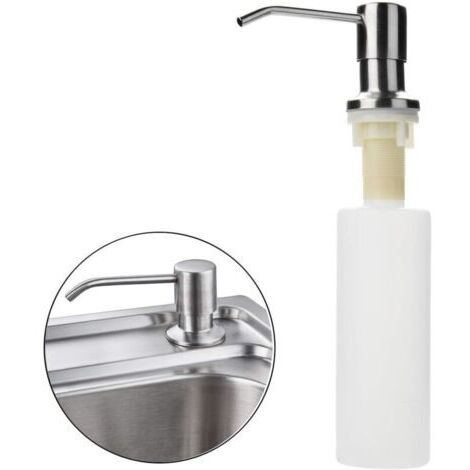 Distributeur de savon en acier inoxydable et bouteille en PP, distributeur de savon durable pour évier de cuisine (300 ml)