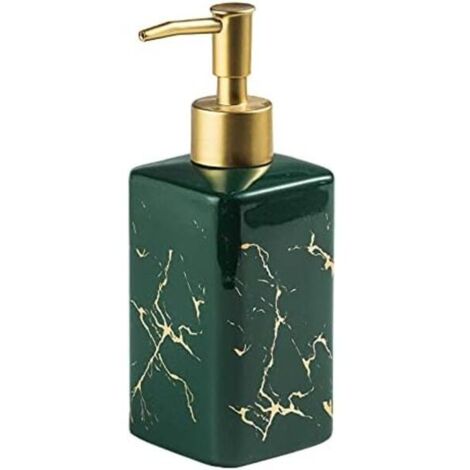 Distributeur de savon en marbre, flacon décoratif de lotion pour les mains avec pompe dorée, accessoires de salle de bain rechargeables pour la maison/le bureau (vert foncé)-AquaForge