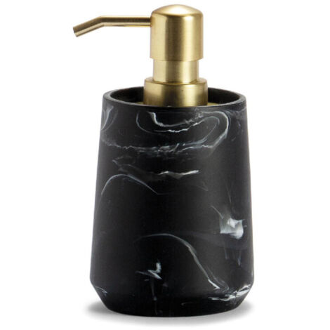 Distributeur de Savon en Polyrésine Noire Effet Marbre et Métal Doré