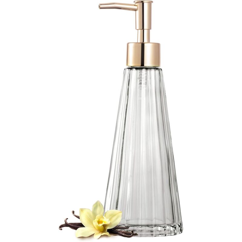 Distributeur de savon en verre élégant vintage - Distributeur de savon liquide/désinfectant/shampooing avec frange (transparent)