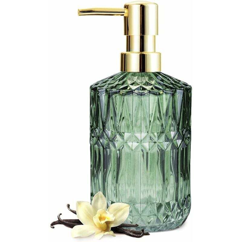 Distributeur de savon en verre transparent avec pompe en plastique ABS,Guazhuni distributeur de lotion pour cuisine, salle de bain (vert)