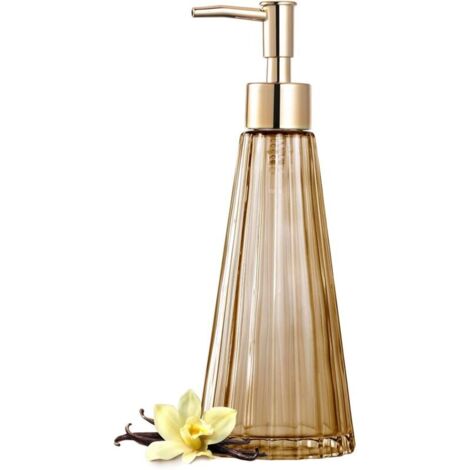 Distributeur de savon en verre vintage élégant, distributeur de savon, désinfectant, shampoing avec pompon, décor de ferme rustique, accessoires de salle de bain (ambre)