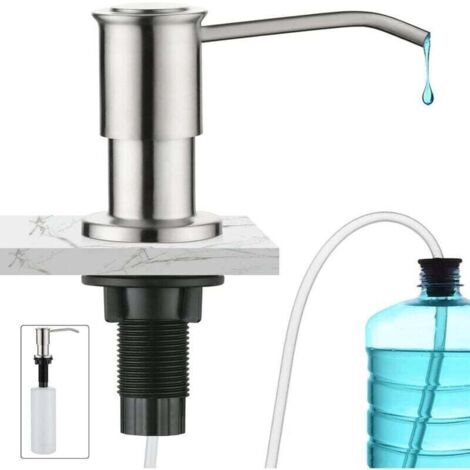 Distributeur de Savon Encastrable, Distributeur Savon Evier Cuisine Acier Inoxydable, Distributeur Savon Integre avec Bouteille 500ML et Ensemble de rallonge de 1,0 m, Recharge du Haut
