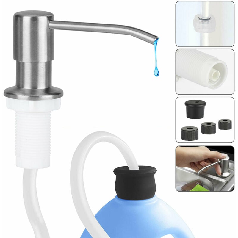 Distributeur de Savon Encastrable, Distributeur Savon Evier Cuisine Acier Inoxydable, Distributeur Savon Integre avec Ensemble de rallonge de 1,2 m,