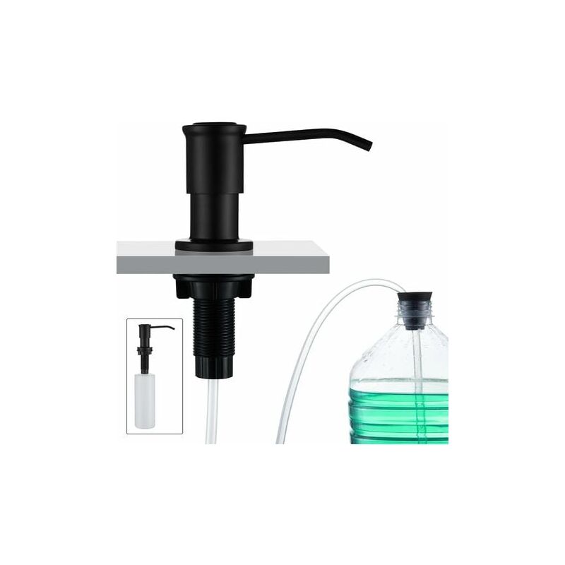 Distributeur de Savon Encastrable, Distributeur Savon Evier Cuisine, Distributeur Savon Integre avec Bouteille 500ML et Ensemble de rallonge de 1,0