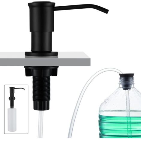 Distributeur de savon encastrable noir – Capacité 500 ml – Tuyau silicone 1,0 m – Acier inoxydable et plastique PE – Installation rapide