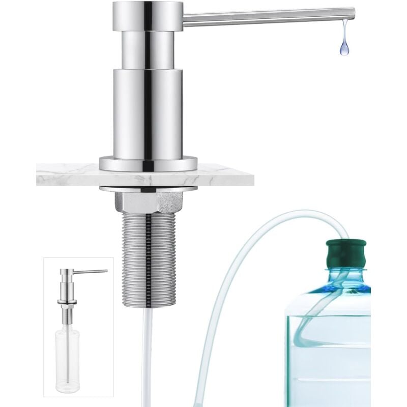Distributeur de Savon Encastrable pour Cuisine, Distributeur Liquide Vaisselle Durable avec Écrous en Acier inox 304(sans Plastique), Bouteille de