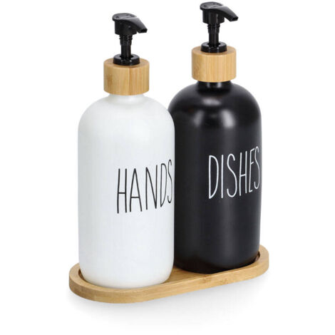Distributeur de savon et de liquide vaisselle avec sous-verre en bambou, 500 ml, lot de 2