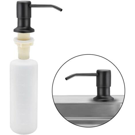 AOUGO Distributeur de Savon évier Cuisine, Distributeur de détergent encastrable en Acier Inoxydable de Cuisine 350 ML, Distributeur de Savon Rechargeable avec Pompe rotative à 360 ° (Noir Mat)