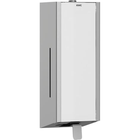 Distributeur de savon KWC AR, EXOS, acier inoxydable, AP, 120x345x120 mm, façade en verre feuilleté blanc