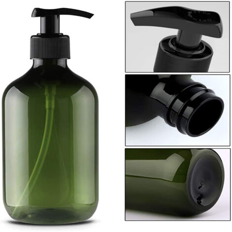 Distributeur de Savon Liquide 500ml avec Pompe - Bouteille Rechargeable en PET Alimentaire pour Shampoing et Gel Douche - Lot de 2 - Résistant à la Chaleur (3.7x18.8cm)