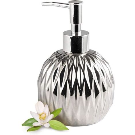 Distributeur de Savon Liquide en céramique doré - Style Ferme Moderne - pour décoration élégante de Salle de Bain, hôtel, Cuisine - Argenté