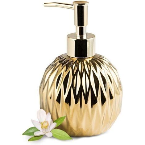 Distributeur de Savon Liquide en céramique doré - Style Ferme Moderne - pour décoration élégante de Salle de Bain, hôtel, Cuisine - Or，400ml