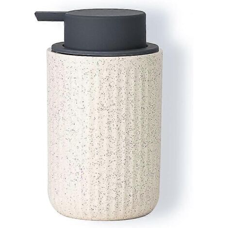 Distributeur de savon liquide moussant en céramique, distributeur de savon moucheté et ondulé pour comptoir, flacon pompe de 400 ml (13,5 oz) de lotion pour les mains beige moussante avec pompe grise