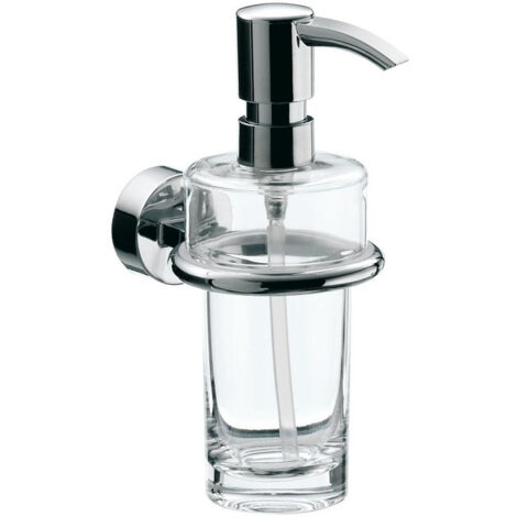 Distributeur de savon liquide RONDO 2 récipient verre cristal clair, pompe doseuse chrome