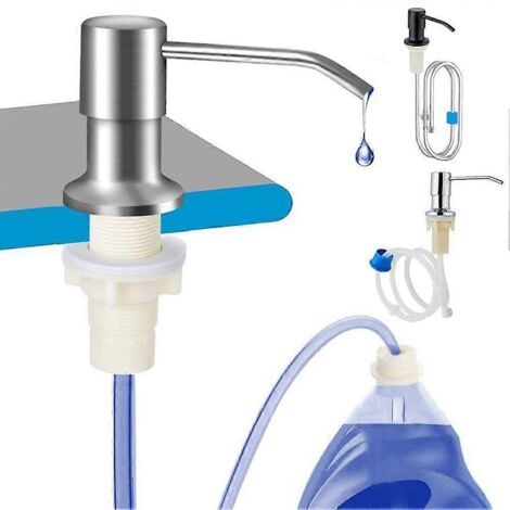 Distributeur de savon liquide vaisselle pour évier, pompe en acier inoxydable avec tube d'extension de 99 cm (39 pouces), pas besoin de remplissages fréquents.