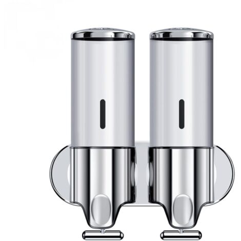 Distributeur de savon manuel mural, distributeur de savon à tirette, double barillet (1000 ml, argent)