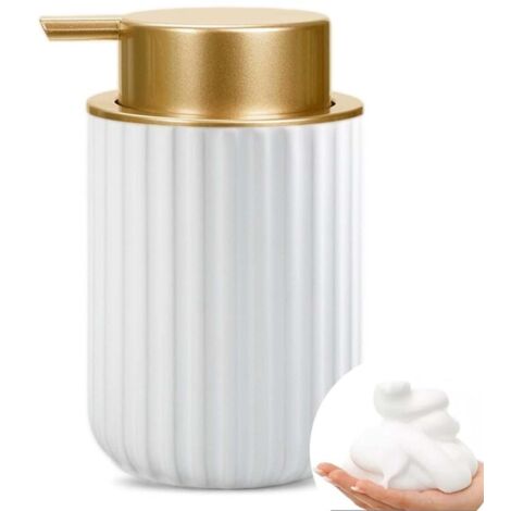 Distributeur de savon moussant pour les mains avec pompe dorée, 325 ml, rechargeable en céramique, pour la cuisine, la salle de bain, la désinfection et le lavage des mains (noir)