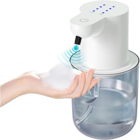 Distributeur de Savon Mousse Automatique 400ML, Capteur Infrarouge sans Contact, 4 Niveaux Réglables, Rechargeable USB, Étanche IPX5, Blanc pour Cuisine & Salle de Bain