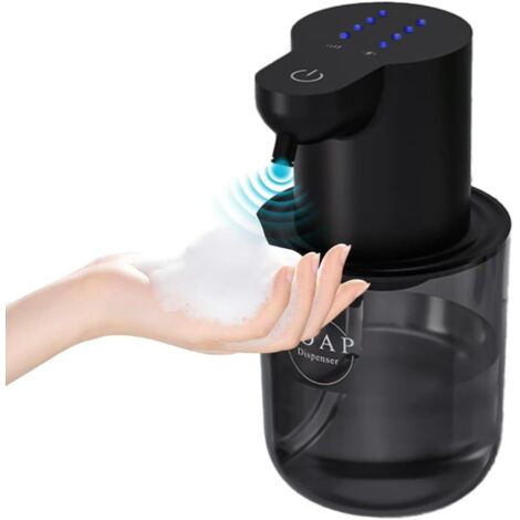 Distributeur de Savon Mousse Automatique 400ML, Capteur Infrarouge sans Contact, 4 Niveaux Réglables, Rechargeable USB, Étanche IPX5, Noir pour Cuisine & Salle de Bain