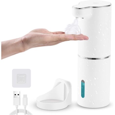 Distributeur de savon mousse automatique mural, distributeur de savon électrique avec chargement USB et capteur de mouvement infrarouge pour la cuisine et la salle de bain (blanc)-AquaForge