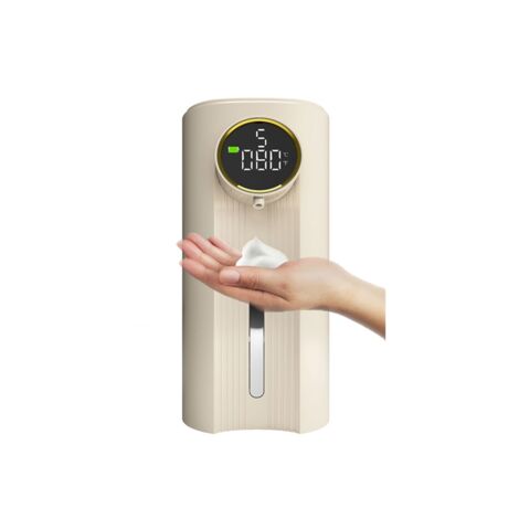 Distributeur de savon mousse beige, convenant aussi bien à la cuisine qu'à la salle de bain, article ménager.