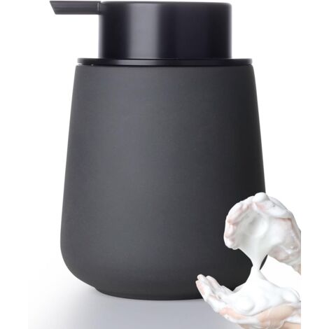 Distributeur de savon mousse en céramique, distributeur de savon liquide pour les mains avec pompe, idéal pour la salle de bain et la cuisine, gris.-AquaForge