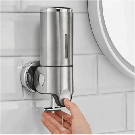 LAUWEXE Distributeur de savon mural, Distributeur de savon liquide manuel pour cuisine, hôtel, shampoing, salle de bain,centre commercial,convient pour shampoing,gel douche, savon à vaisselle, 500 ML, Argenté