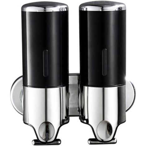 Distributeur de savon mural double, 2 pompes de 500 ml, convient pour salle de bain, cuisine, maison, hôtel (noir)