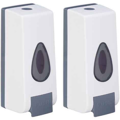 Distributeur de Savon Mural, Lot de 2, Porte-Savon Liquide avec Pompe, HLP : env. 19x8x8 cm, Blanc/Gris