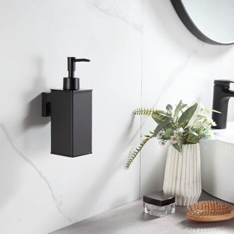 Distributeur de savon mural noir rechargeable, distributeur de savon pour les mains antirouille, convient aux salles de bains, cuisines, maisons, hôtels et à la décoration, 240 ml.