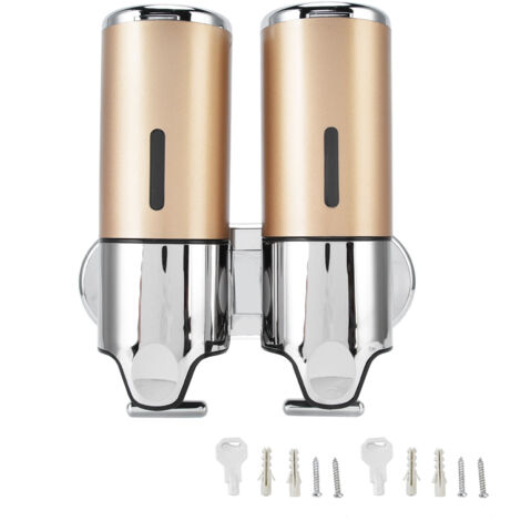 Distributeur de savon mural pour douche, double pompe, 2 compartiments séparés, réutilisable, gain de place, distributeur de shampoing et après-shampoing 9506G Or 1000 ml-AquaForge