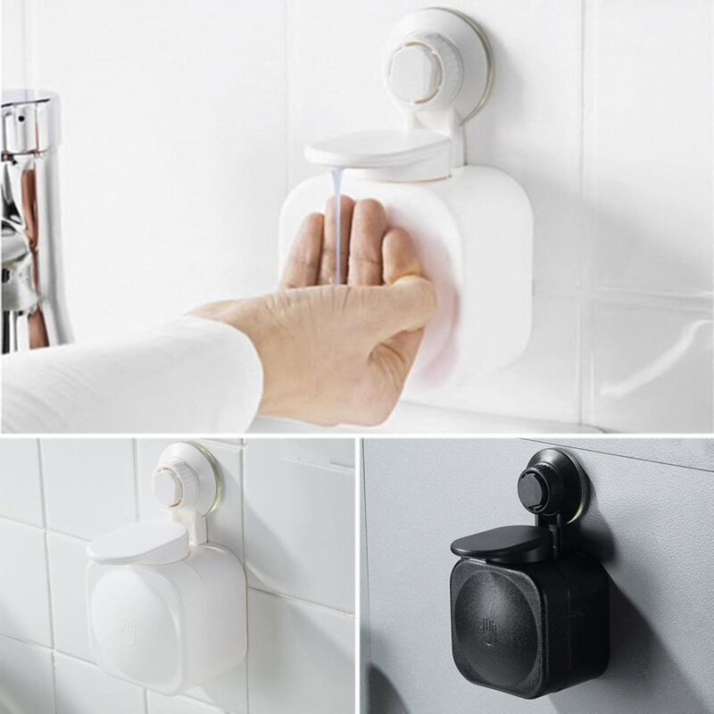 Distributeur de savon mural rechargeable à ventouse sans perçage pour salle de bain ou cuisine (blanc)