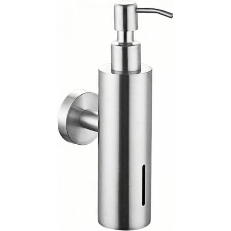 Distributeur de savon mural rond Zilimontt en acier inoxydable chromé : esthétique élégante pour la salle de bain, la cuisine et la décoration intérieure. Installation murale facile (argenté).-AquaFor