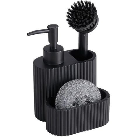Distributeur de savon noir pour la cuisine, organisateur d'évier 3 en 1 avec distributeur de liquide vaisselle, brosse à vaisselle et éponge, rangement pour évier de cuisine et salle de bain-AquaForge