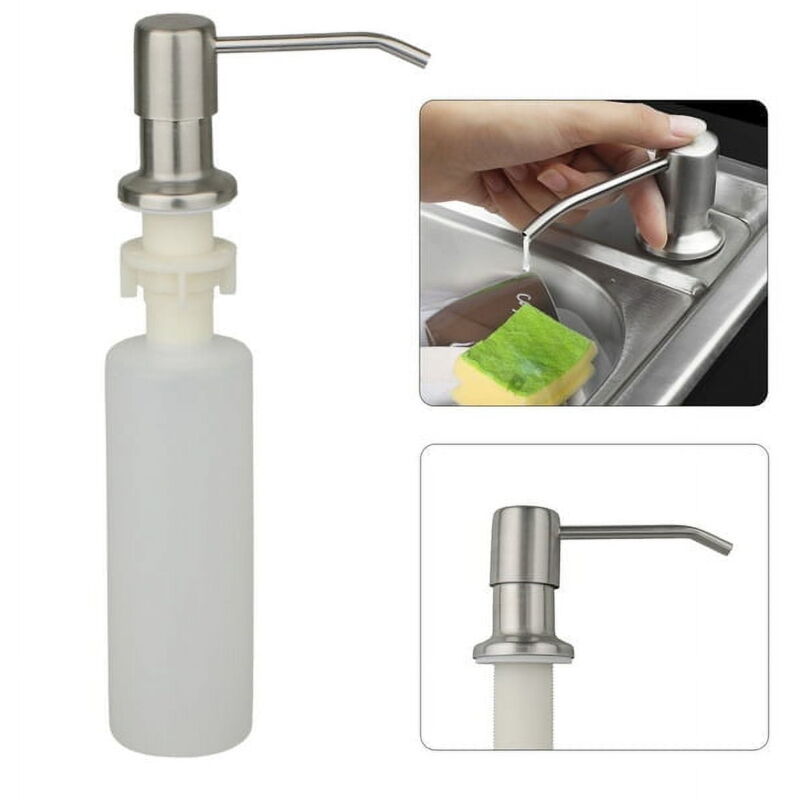 Distributeur de savon pour évier de cuisine, 300 ml, encastrable, robuste et moderne, en nickel brossé, pour plan de travail, avec pompe rotative à