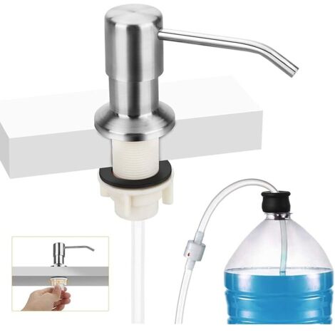 Distributeur De Savon Pour Évier De Cuisine, Distributeur De Savon Liquide Encastré Avec Tuyau D’Extension De 47", Nickel Brossé