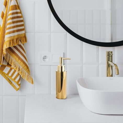 Distributeur de savon rond doré de 300 ml, sur pied, convenant aux salles de bains, cuisines et toilettes.