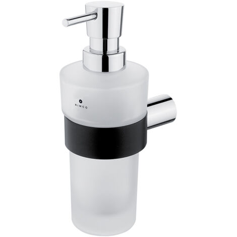 Distributeur De Savon Verre Satiné, Avec Fixation Chrome et Noire Mate, Nava Nimco