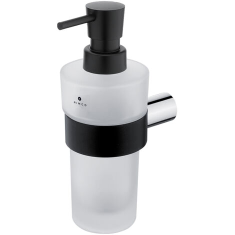 Distributeur De Savon Verre Satiné, Avec Fixation Chrome et Noire Mate, Nava Nimco