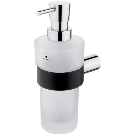 Distributeur De Savon Verre Satiné, Avec Fixation Chrome et Noire Mate, Nava Nimco