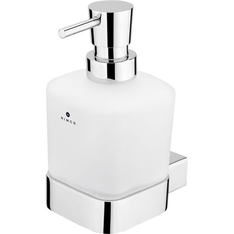 Distributeur De Savon Verre Satiné, Avec Fixation Chrome, Kibo Nimco