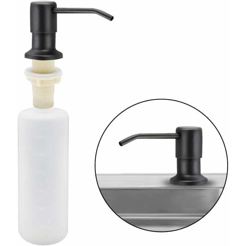 Distributeur de Savon évier Cuisine, Distributeur de détergent encastrable en Acier Inoxydable de Cuisine 300 ml, Distributeur de Savon Rechargeable