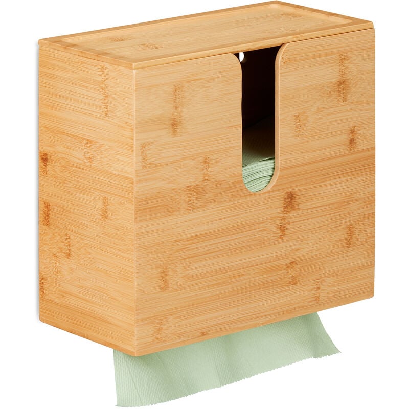 Distributeur de serviettes en papier taille H2, couvercle, à suspendre, bambou, hlp : 26x27x13 cm, nature - Relaxdays