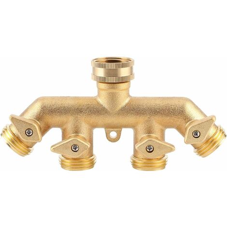 Distributeur de tuyau (4 voies), adaptateur de tuyau d'arrosage en laiton, adaptateur de dérivation à quatre voies, connecteur de robinet à tournant sphérique Macaron