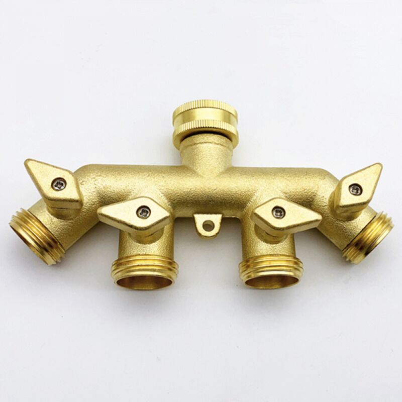 Distributeur de Tuyau (4 Voies), Arrosage en Laiton Adaptateur Diviseur à Quatre Voies Robinet à Tournant Sphérique Connecteur de Robinet