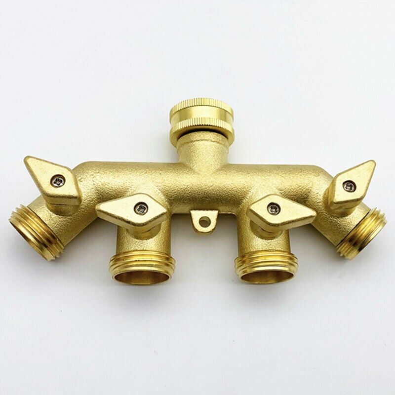 Start - Distributeur de Tuyau (4 Voies), Arrosage en Laiton Adaptateur Diviseur à Quatre Voies Robinet à Tournant Sphérique Connecteur de Robinet