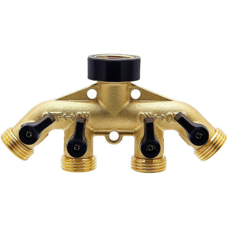 Distributeur de tuyau en laiton à 4 voies, connecteur adaptateur de tuyau d'arrosage de 3/4 pouce, adaptateur de robinet de tuyau avec 4 vannes